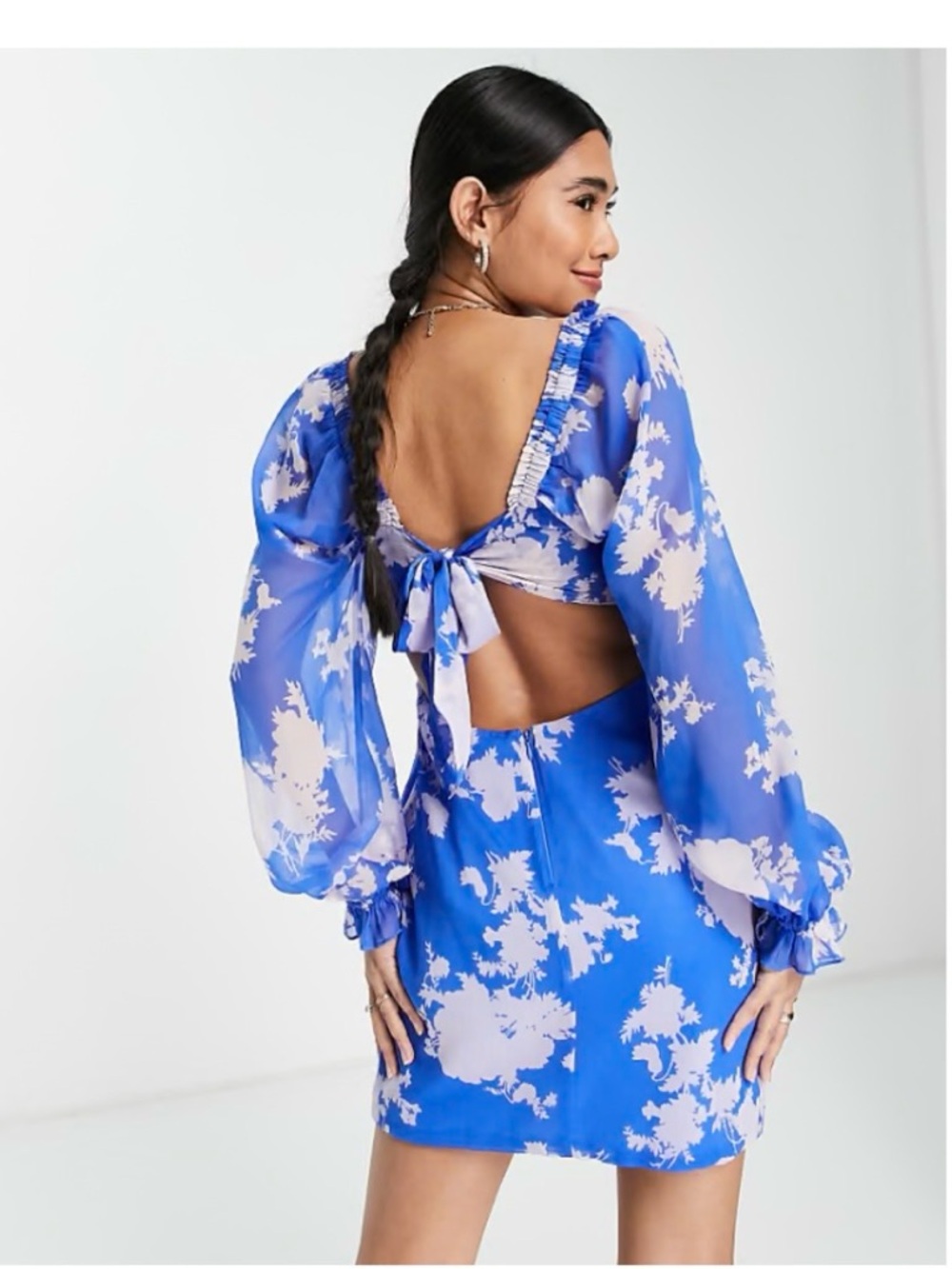 ASOS Blue Floral Tie-Back Mini Dress Size 6